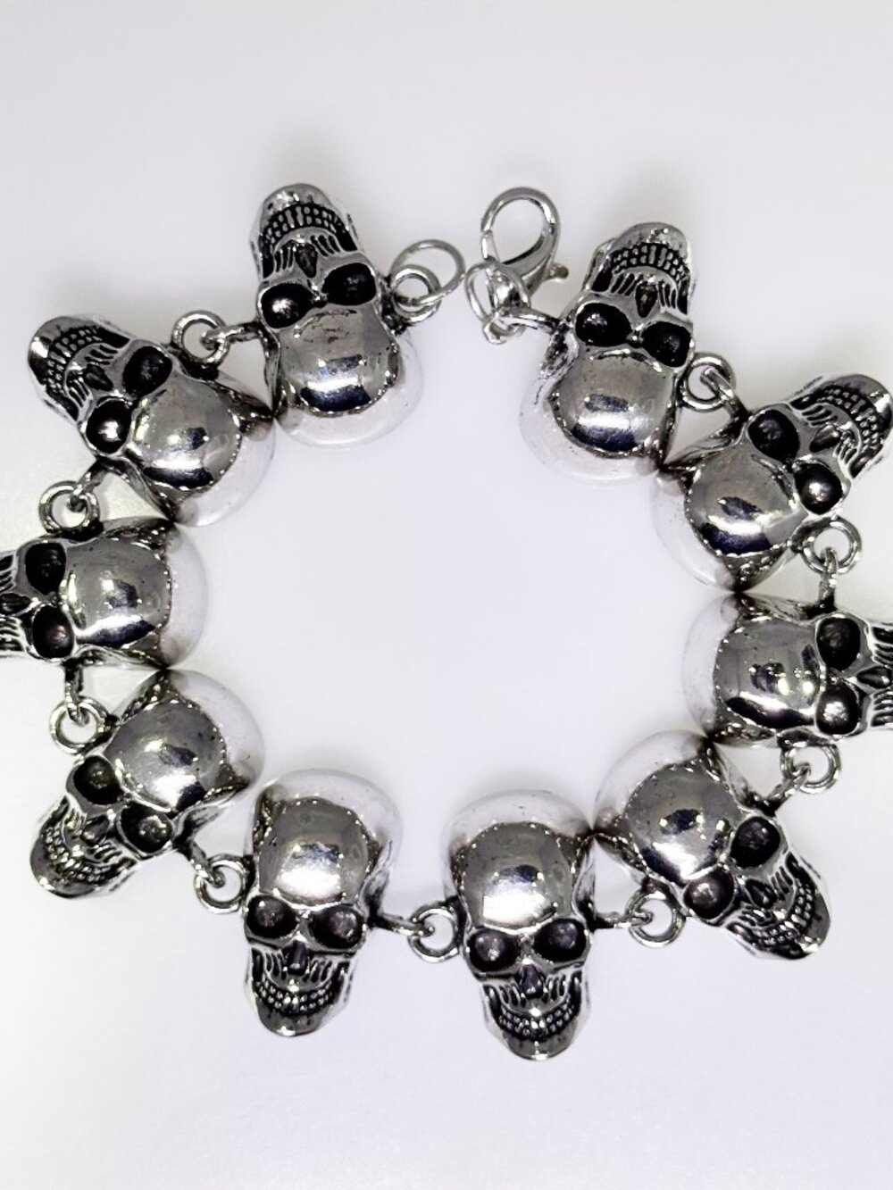 Larger Stainless Steel skull bracelet, 8.75 inches long, NWOT